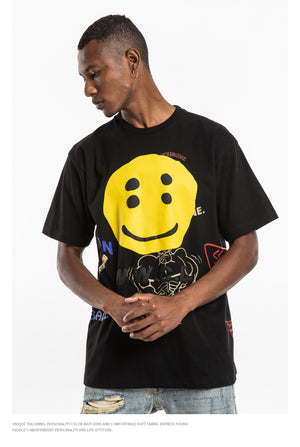 Smile Face Short Sleeve Oversized T-Shirt
