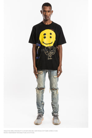Smile Face Short Sleeve Oversized T-Shirt
