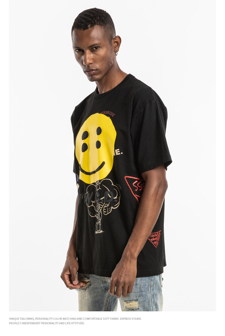 Smile Face Short Sleeve Oversized T-Shirt