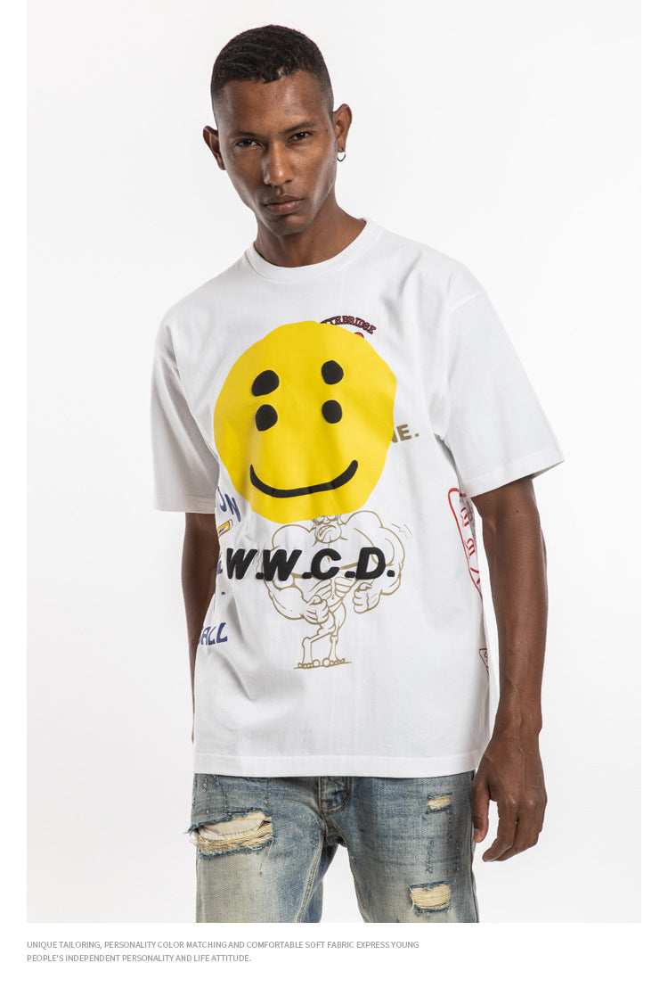 Smile Face Short Sleeve Oversized T-Shirt