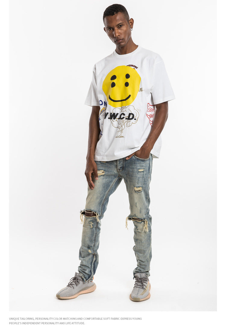 Smile Face Short Sleeve Oversized T-Shirt