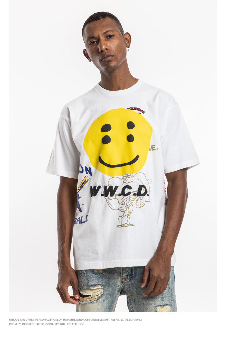 Smile Face Short Sleeve Oversized T-Shirt