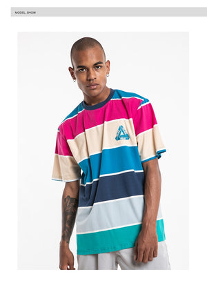 Striped Rainbow Short Sleeve Oversized T-Shirt