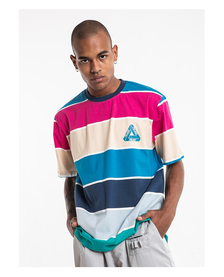 Striped Rainbow Short Sleeve Oversized T-Shirt