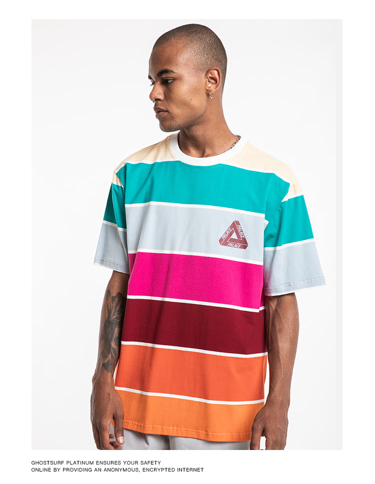 Striped Rainbow Short Sleeve Oversized T-Shirt