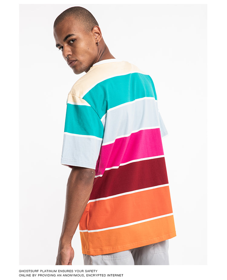 Striped Rainbow Short Sleeve Oversized T-Shirt