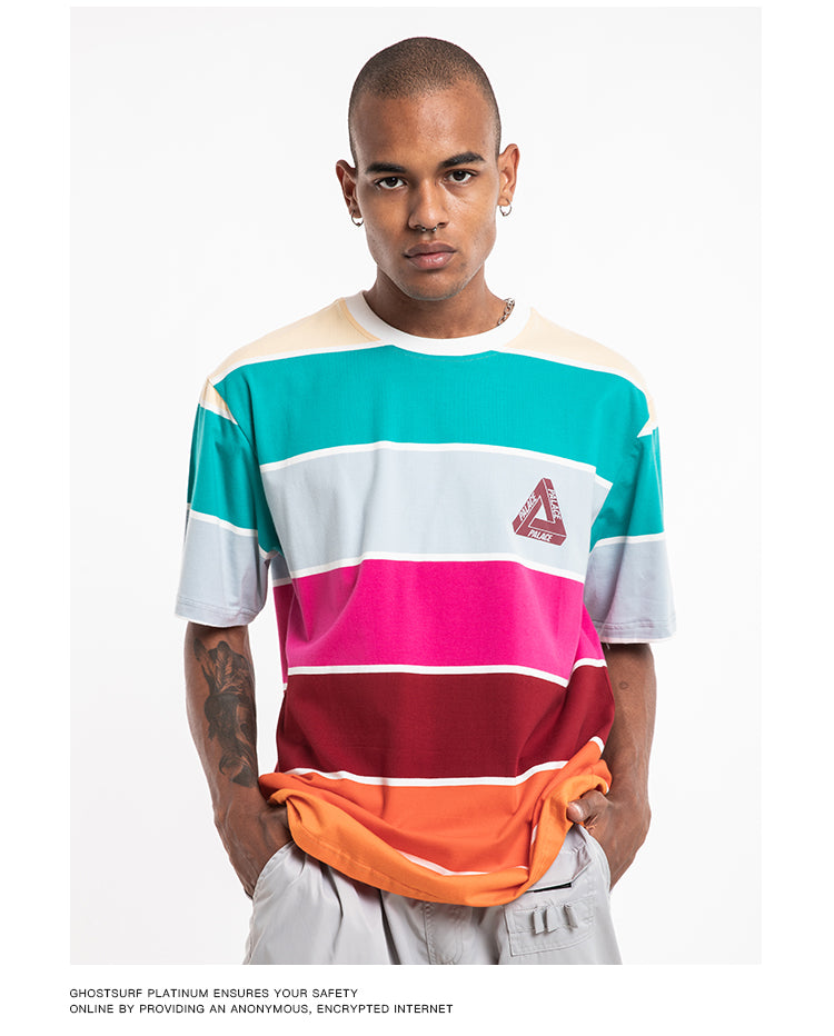 Striped Rainbow Short Sleeve Oversized T-Shirt