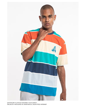 Striped Rainbow Short Sleeve Oversized T-Shirt