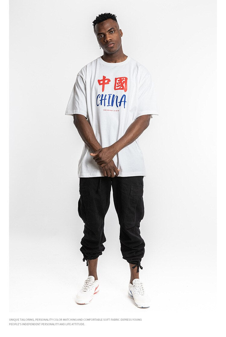 China and Chinese Letters Graphic Short Sleeve Oversized T-Shirt