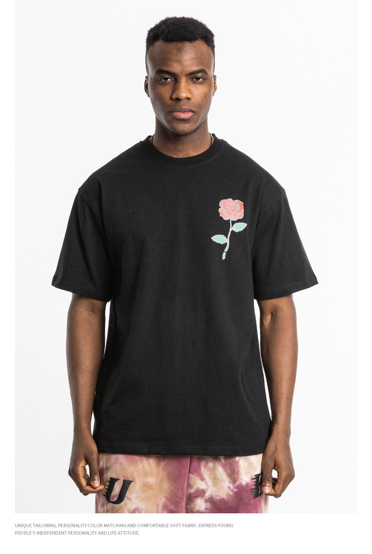Rose and Graphics Short Sleeve Oversized T-Shirt