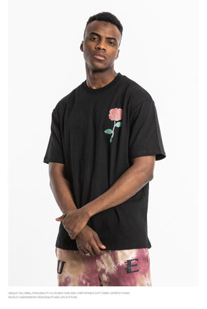 Rose and Graphics Short Sleeve Oversized T-Shirt