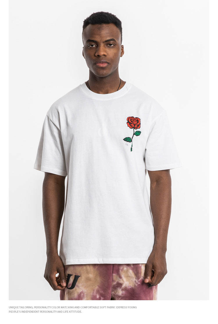 Rose and Graphics Short Sleeve Oversized T-Shirt