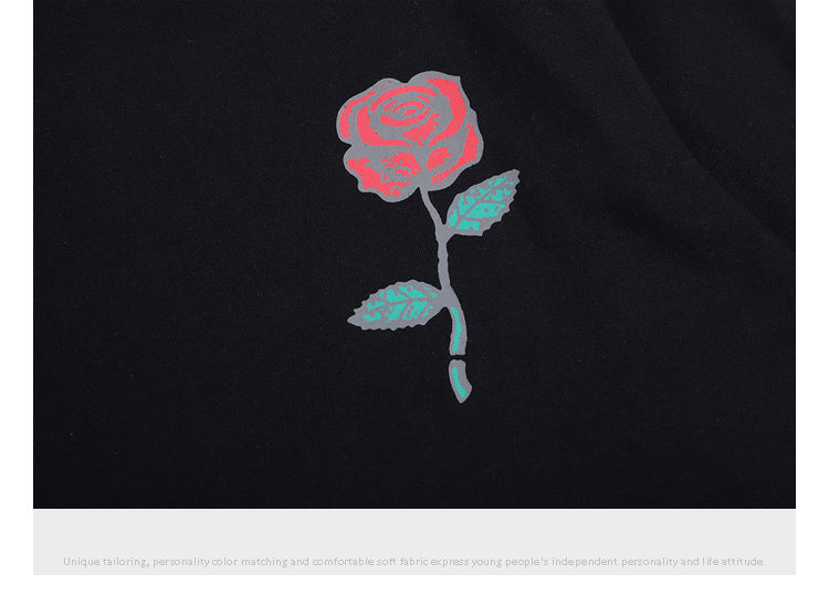 Rose and Graphics Short Sleeve Oversized T-Shirt