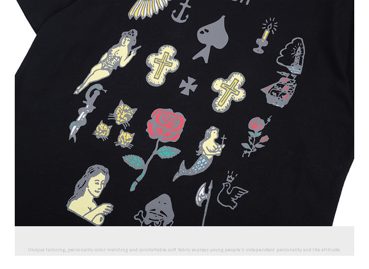 Rose and Graphics Short Sleeve Oversized T-Shirt