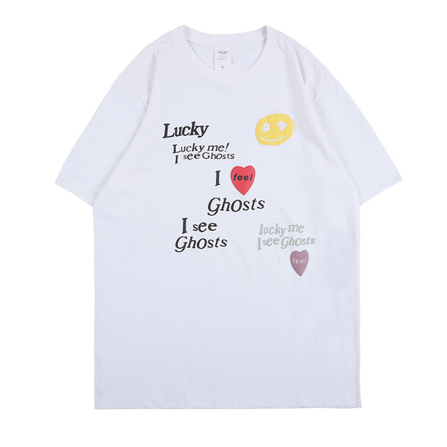 Kanye LUCKY ME I SEE GHOSTS Short Sleeve Oversized T-Shirt